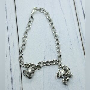 Silver Charm Bracelet with Dragon and Teapot